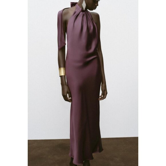 ZARA HALTER MIDI DRESS - Picture 1 of 9
